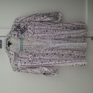 FANG White and Purple Floral Button Down